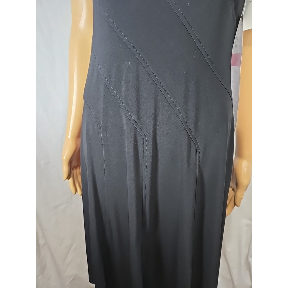 Anne Klein 6 Black Sleeveless V-Neck Midi Dress Fit Flare Work Office Career - Picture 7 of 10